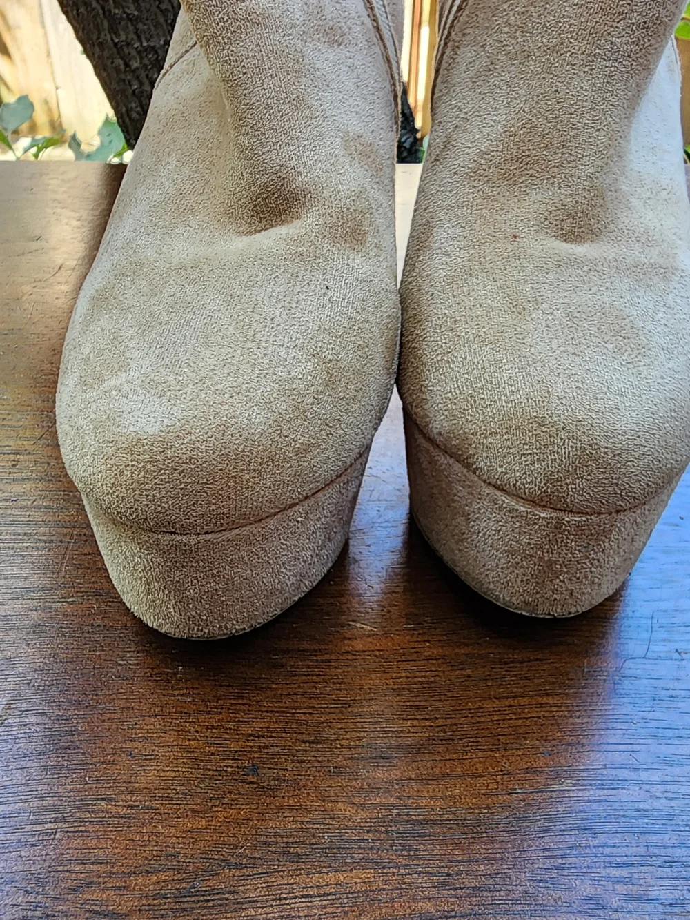Taupe Faux Suede Concealed Platform Ankle Booties Side Zip Heeled Boots [8.5/39]